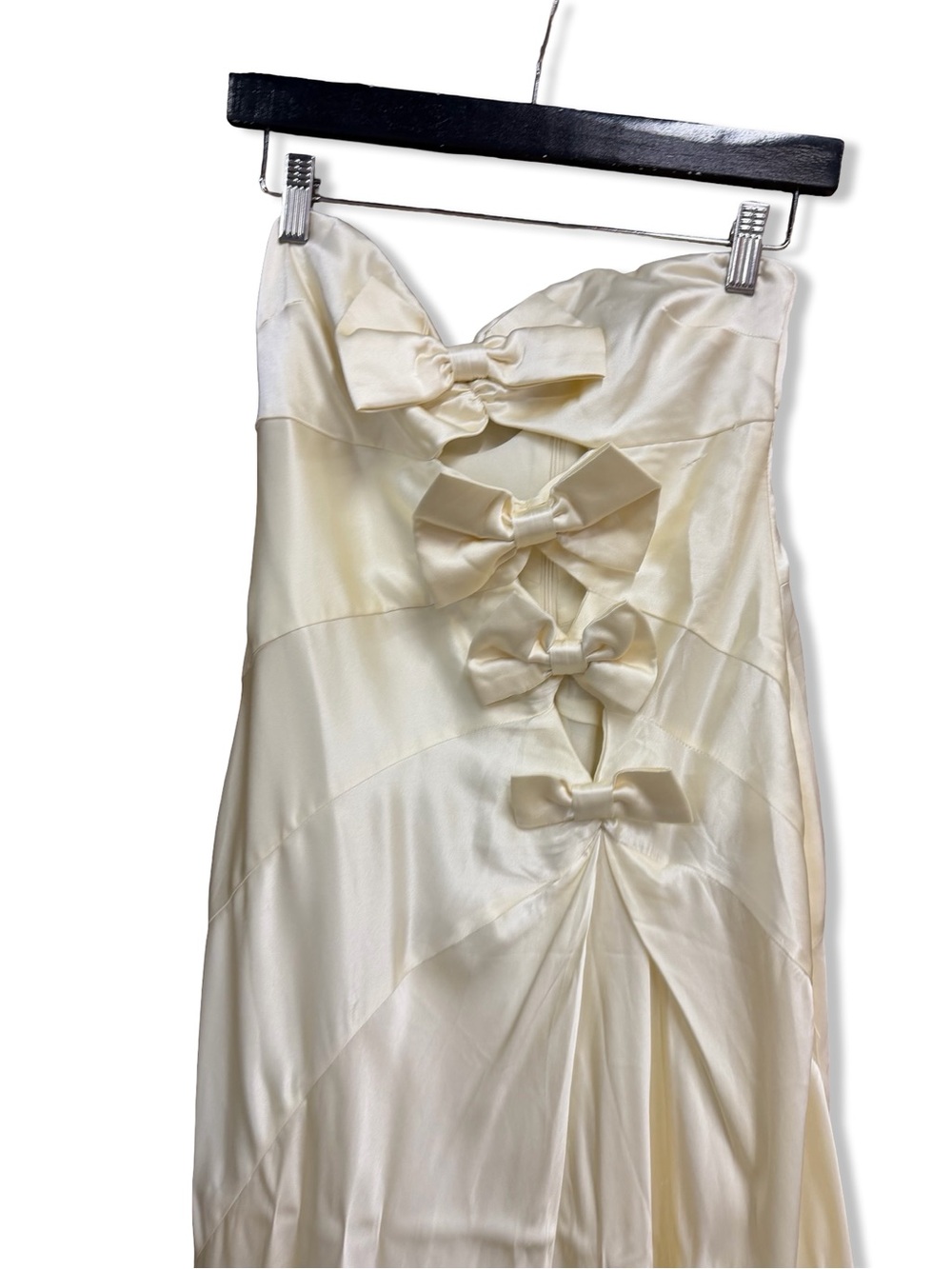HELSA The Silk Faye Dress Egg Shell Strapless Ivory Satin bow Gown Revolve S - Picture 5 of 10